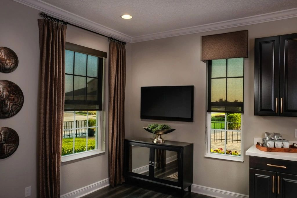Roller shades in a furnished living room